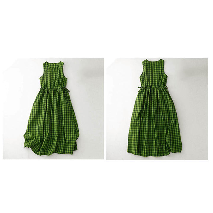 Buddha Stones Vestido midi de verano a cuadros sin mangas con bolsillos - image 14