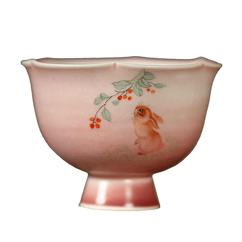 Buddha Stones Taza de té de cerámica con diseño de orquídea y conejo pintada a mano, 75 ml - image 4