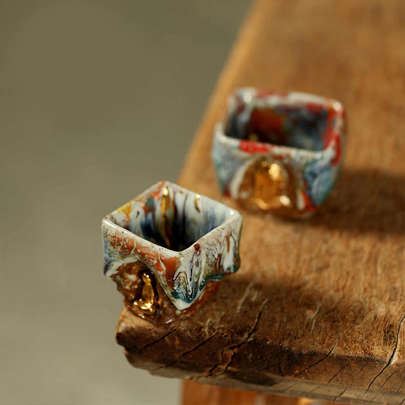 Buddha Stones Taza de té de cerámica Shino con Buda meditador de Dunhuang pintada a mano, taza de té de kung fu - Juego de 2 piezas - image 14