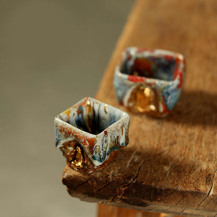Buddha Stones Taza de té de cerámica Shino con Buda meditador de Dunhuang pintada a mano, taza de té de kung fu - Juego de 2 piezas - image 14