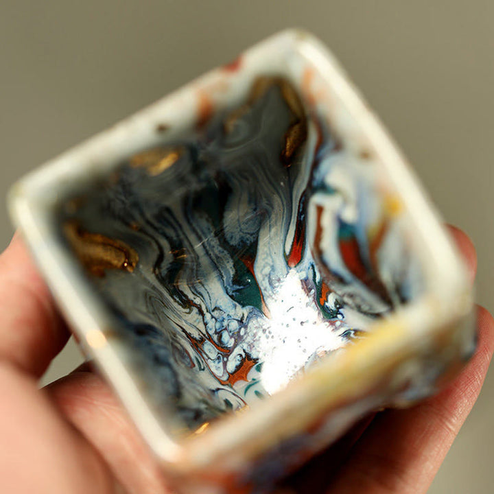 Buddha Stones Taza de té de cerámica Shino con Buda meditador de Dunhuang pintada a mano, taza de té de kung fu - image 5