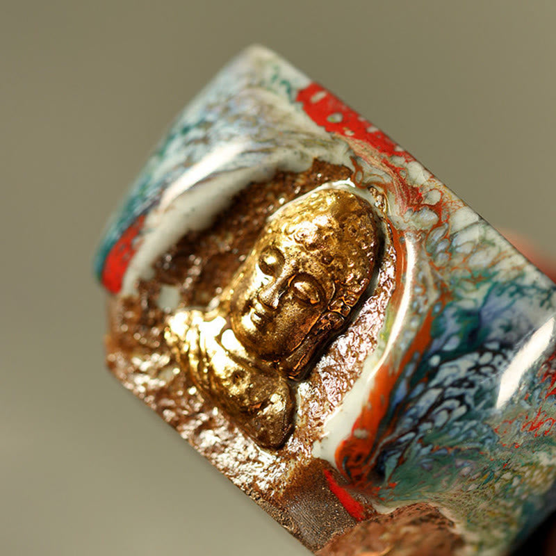Buddha Stones Taza de té de cerámica Shino con Buda meditador de Dunhuang pintada a mano, taza de té de kung fu - image 8