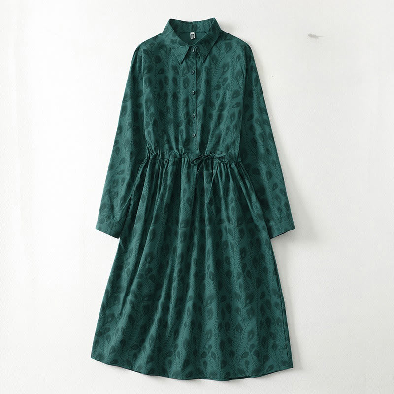 Buddha Stones Vestido midi de manga larga con bolsillos y estampado de enredaderas de hierba primaveral. - Verde azulado - US12, UK/AU16, EU44 (2XL) - image 0