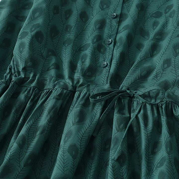 Buddha Stones Vestido midi de manga larga con bolsillos y estampado de enredaderas de hierba primaveral. - image 6