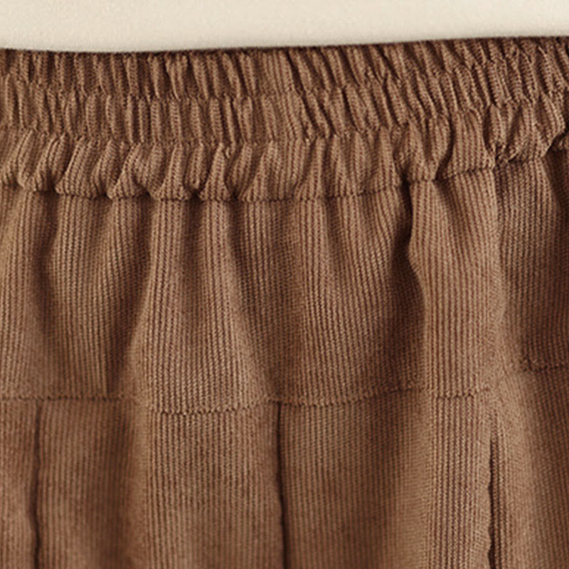 Buddha Stones Pantalones anchos de pana marrón liso para mujer con bolsillos - image 9