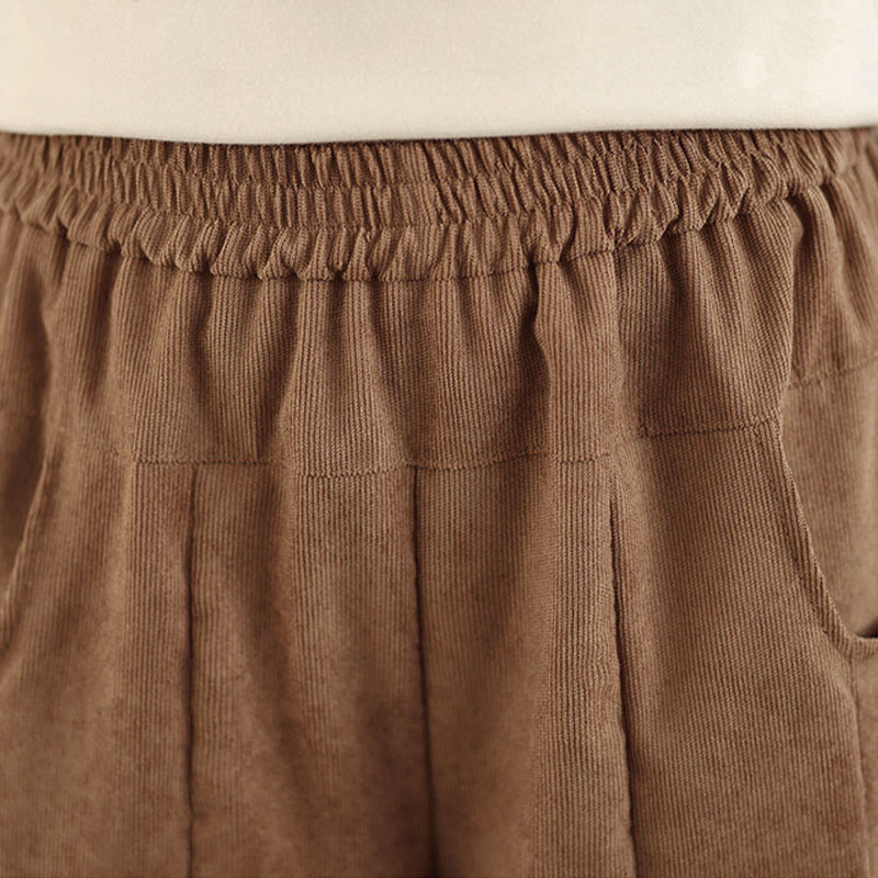 Buddha Stones Pantalones anchos de pana marrón liso para mujer con bolsillos - image 7