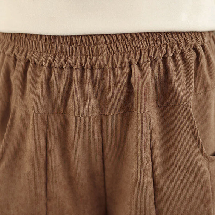 Buddha Stones Pantalones anchos de pana marrón liso para mujer con bolsillos - image 7