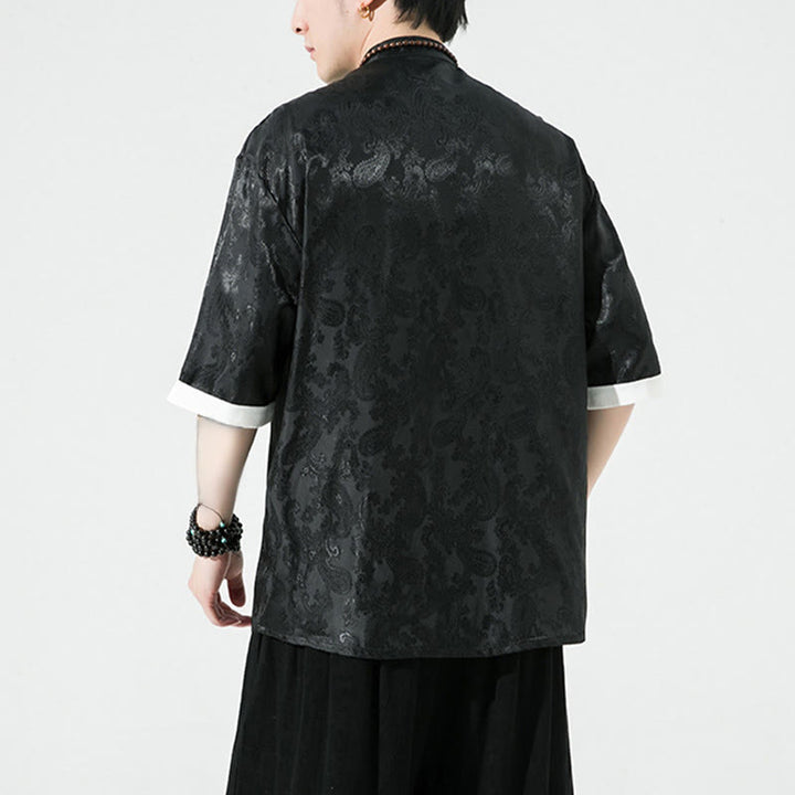 Buddha Stones Camisas de media manga con botones de rana y estampado de flores de anacardo de verano para hombre - image 13