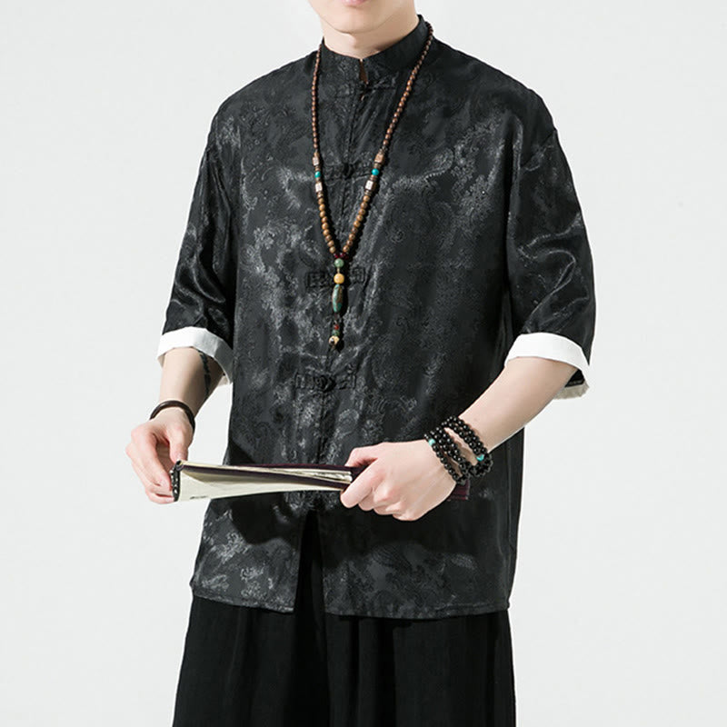 Buddha Stones Camisas de media manga con botones de rana y estampado de flores de anacardo de verano para hombre - image 18