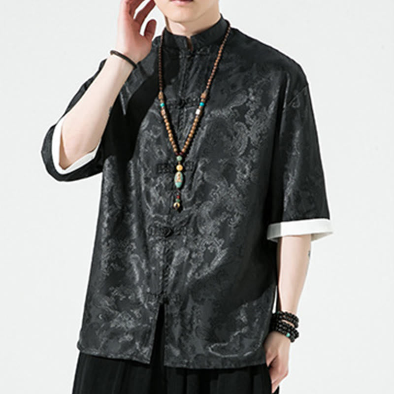 Buddha Stones Camisas de media manga con botones de rana y estampado de flores de anacardo de verano para hombre - image 17
