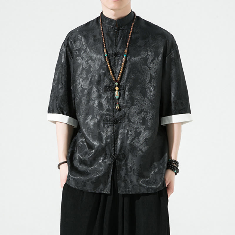 Buddha Stones Camisas de media manga con botones de rana y estampado de flores de anacardo de verano para hombre - image 15