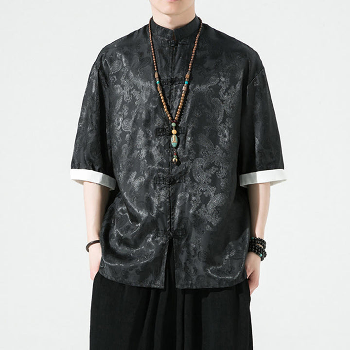 Buddha Stones Camisas de media manga con botones de rana y estampado de flores de anacardo de verano para hombre - image 15