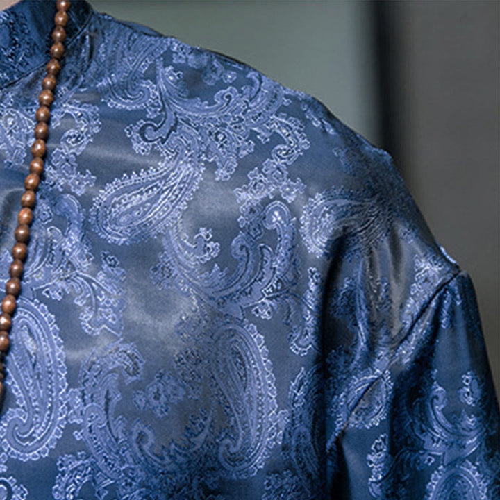 Buddha Stones Camisas de media manga con botones de rana y estampado de flores de anacardo de verano para hombre - image 37