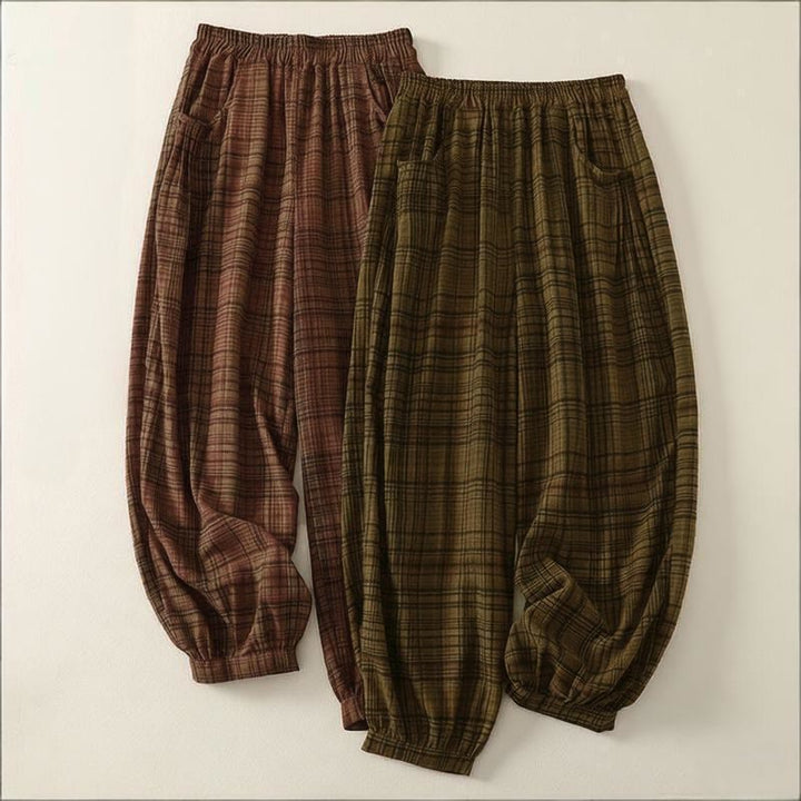 Buddha Stones Pantalones harén de mujer con diseño a cuadros de primavera, de longitud 7-8, con bolsillos - image 13