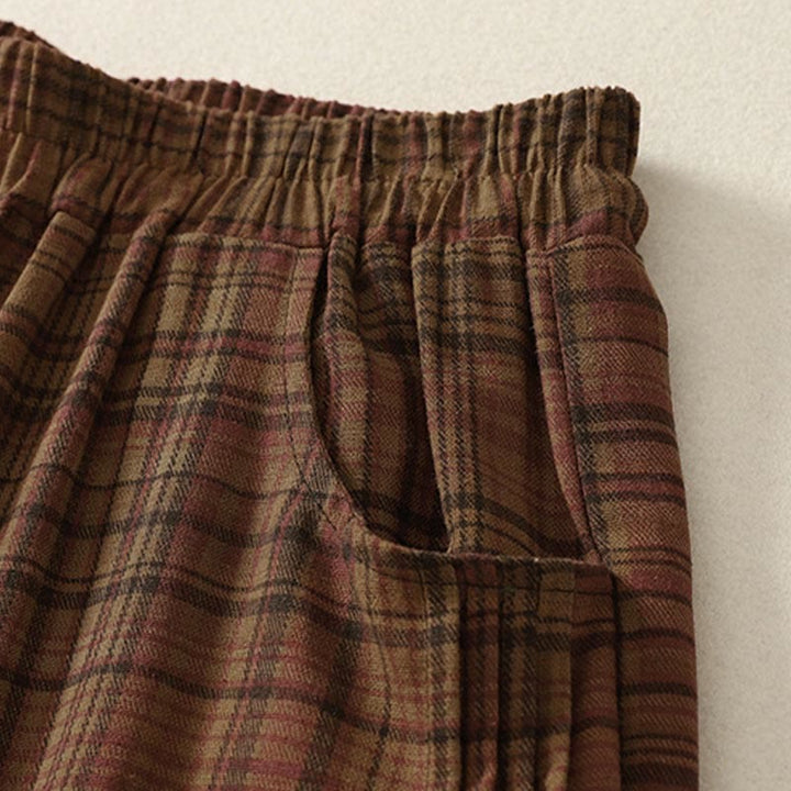 Buddha Stones Pantalones harén de mujer con diseño a cuadros de primavera, de longitud 7-8, con bolsillos - image 2