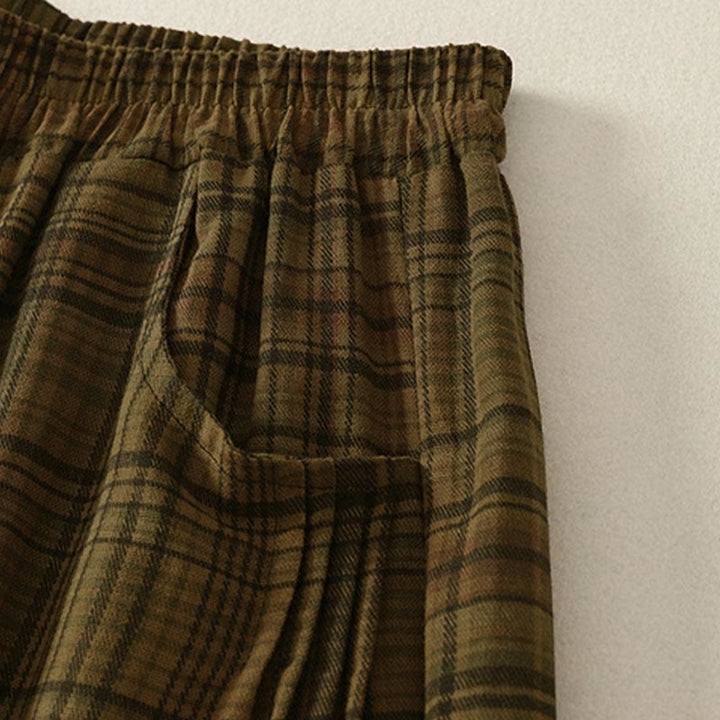 Buddha Stones Pantalones harén de mujer con diseño a cuadros de primavera, de longitud 7-8, con bolsillos - image 9