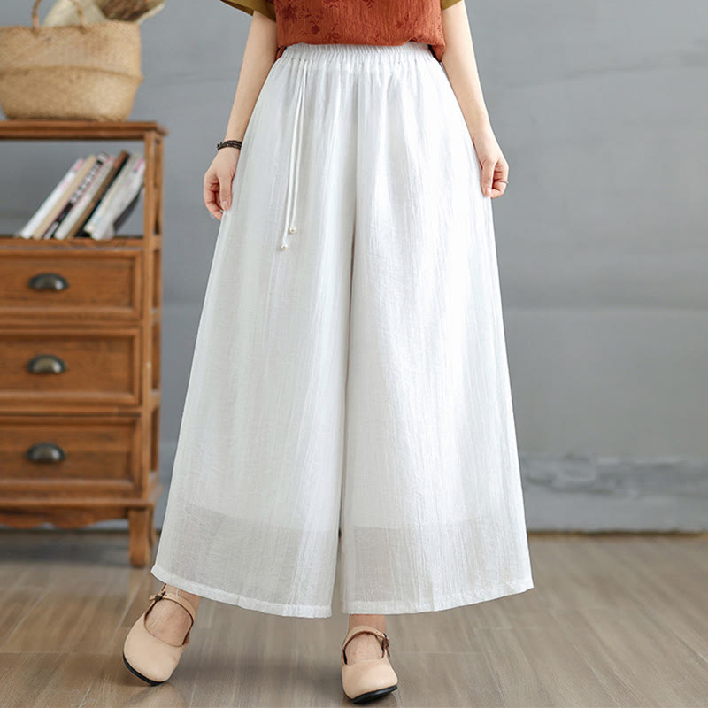 Buddha Stones Pantalones capri de pierna ancha para mujer con cintura elástica y color liso - Blanco - US12, UK/AU16, EU44 (3XL) - image 18