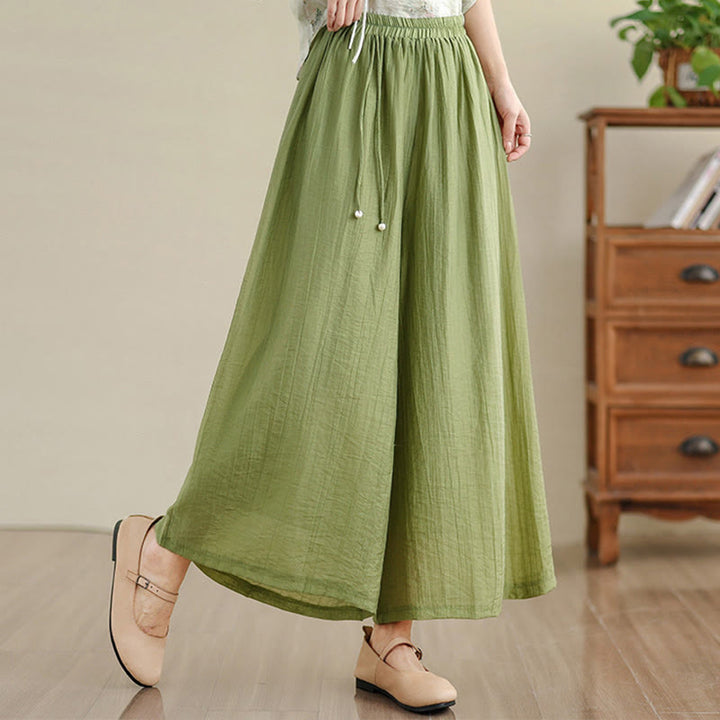 Buddha Stones Pantalones capri de pierna ancha para mujer con cintura elástica y color liso - Verde amarillento - US12, UK/AU16, EU44 (3XL) - image 0