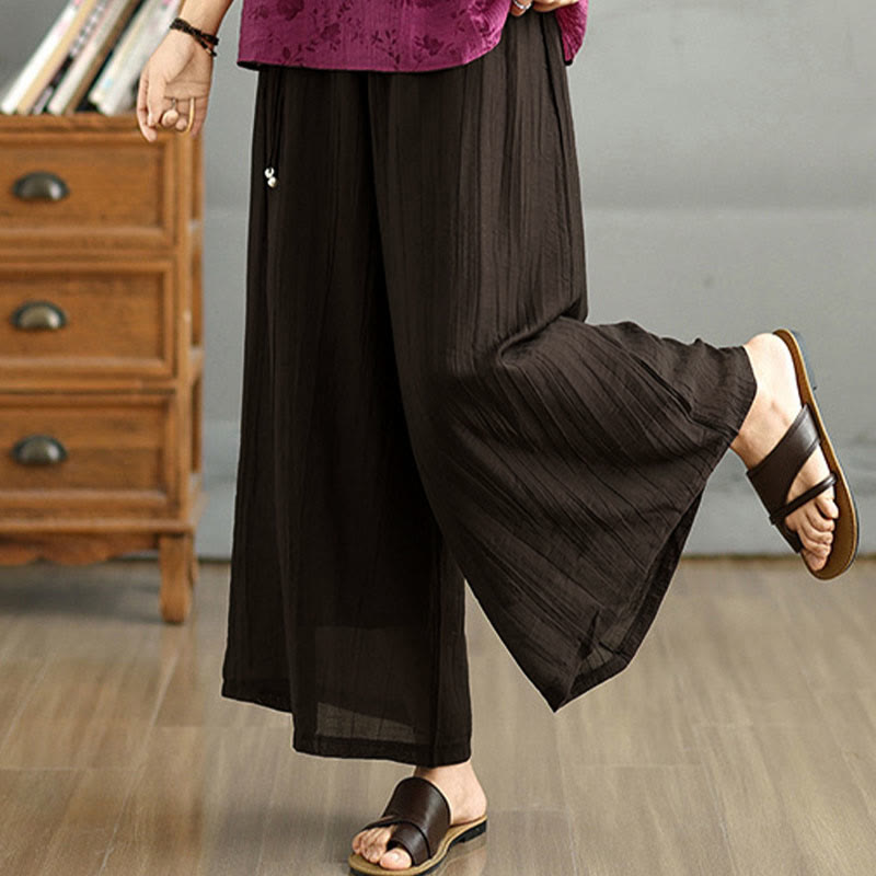 Buddha Stones Pantalones capri de pierna ancha para mujer con cintura elástica y color liso - image 9