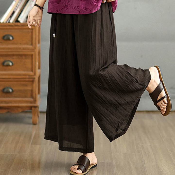 Buddha Stones Pantalones capri de pierna ancha para mujer con cintura elástica y color liso - image 9