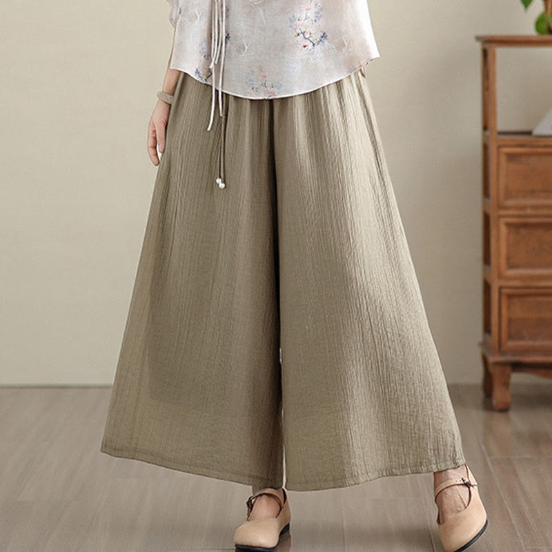 Buddha Stones Pantalones capri de pierna ancha para mujer con cintura elástica y color liso - image 26
