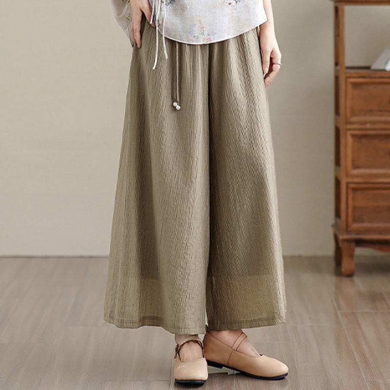 Buddha Stones Pantalones capri de pierna ancha para mujer con cintura elástica y color liso - image 28