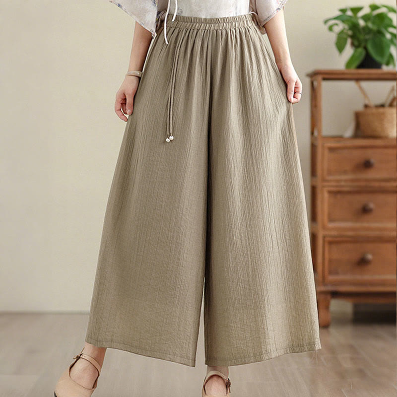 Buddha Stones Pantalones capri de pierna ancha para mujer con cintura elástica y color liso - image 29