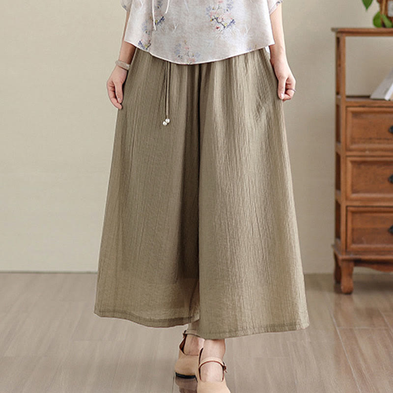 Buddha Stones Pantalones capri de pierna ancha para mujer con cintura elástica y color liso - image 30