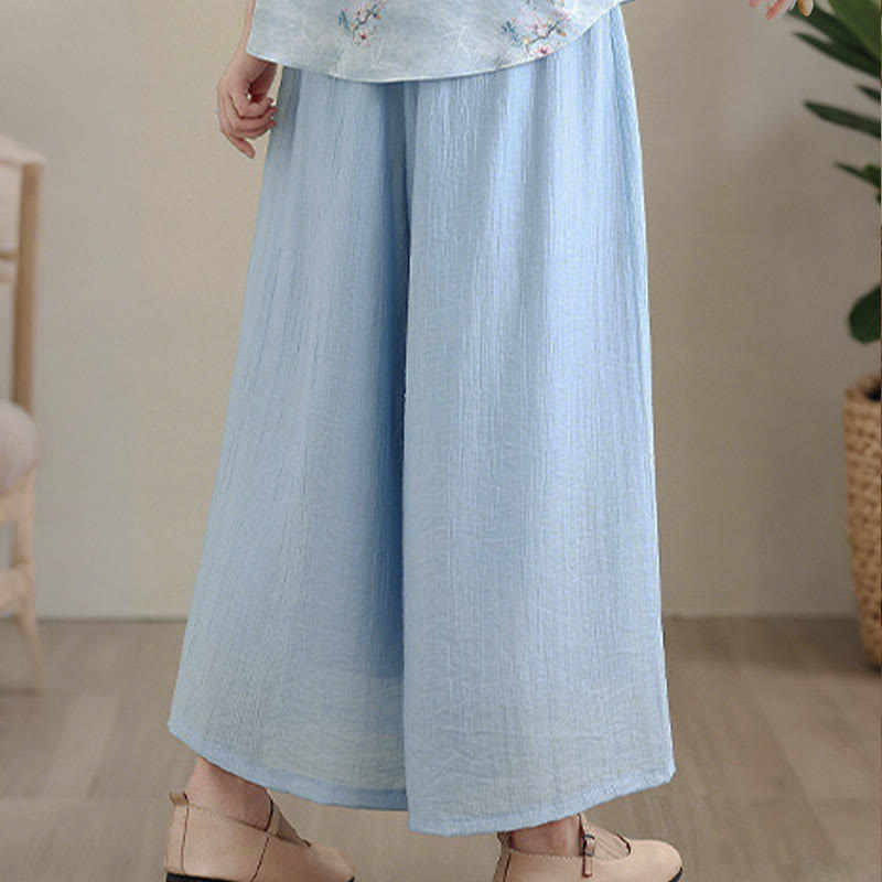 Buddha Stones Pantalones capri de pierna ancha para mujer con cintura elástica y color liso - image 15