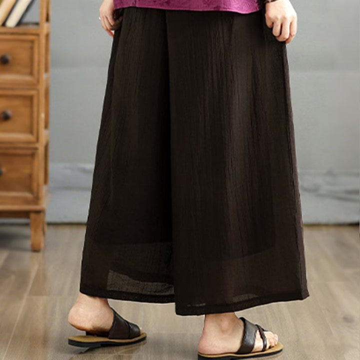 Buddha Stones Pantalones capri de pierna ancha para mujer con cintura elástica y color liso - image 11