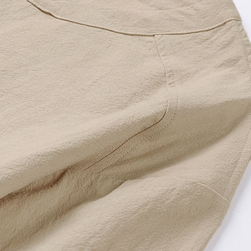 Buddha Stones Camiseta informal de verano de algodón y lino con cuello redondo y media manga para hombre - image 3