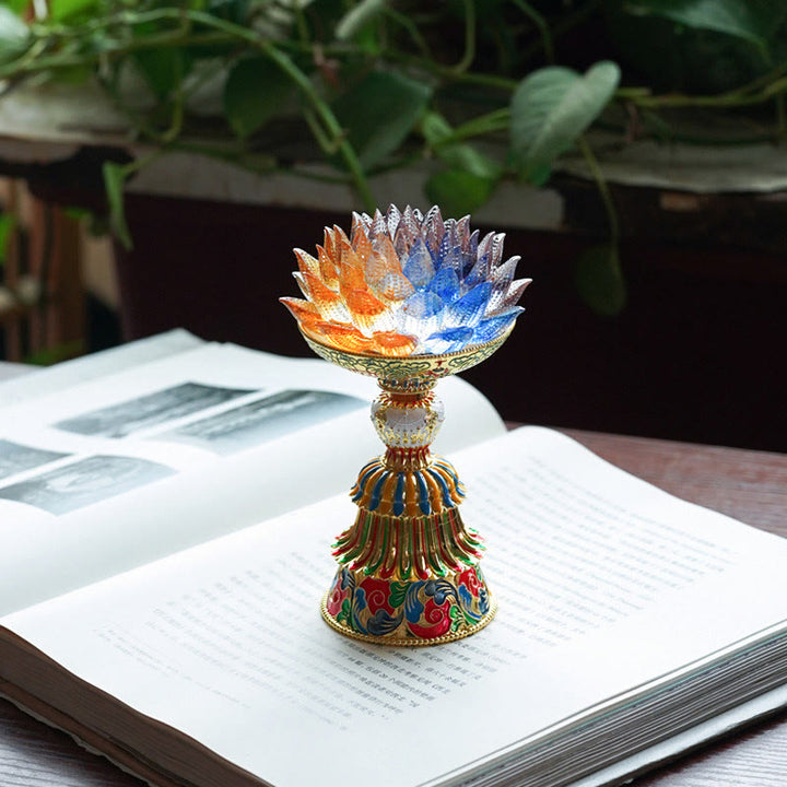 Buddha Stones Base de cristal Lotus Liuli con ocho símbolos auspiciosos para la iluminación y la decoración del hogar. - image 14