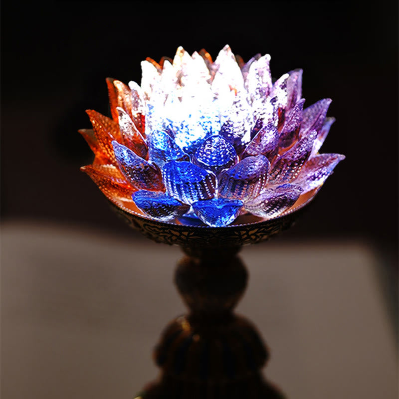 Buddha Stones Base de cristal Lotus Liuli con ocho símbolos auspiciosos para la iluminación y la decoración del hogar. - image 24