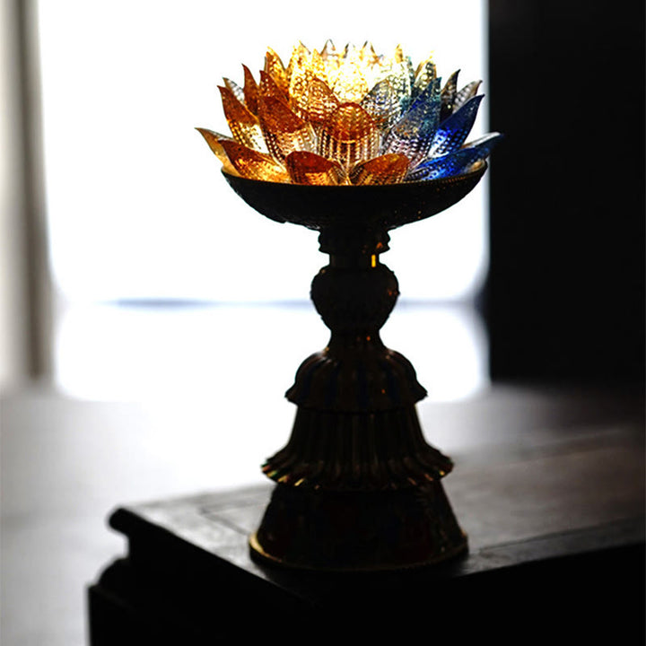 Buddha Stones Base de cristal Lotus Liuli con ocho símbolos auspiciosos para la iluminación y la decoración del hogar. - image 17