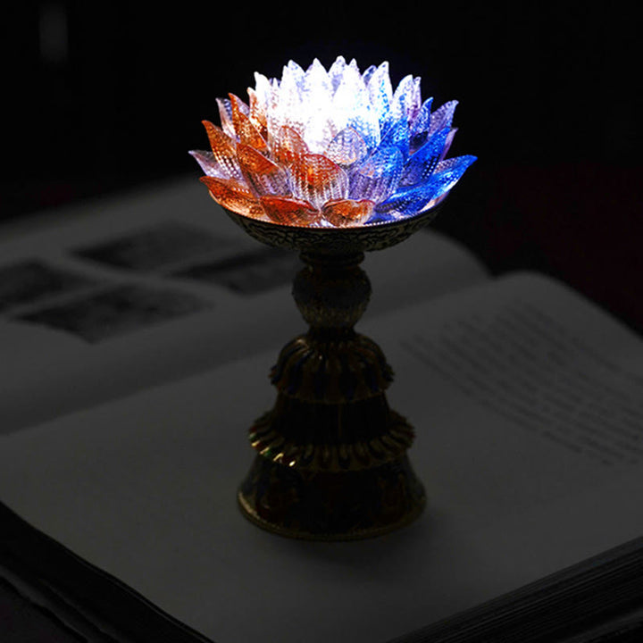 Buddha Stones Base de cristal Lotus Liuli con ocho símbolos auspiciosos para la iluminación y la decoración del hogar. - image 23