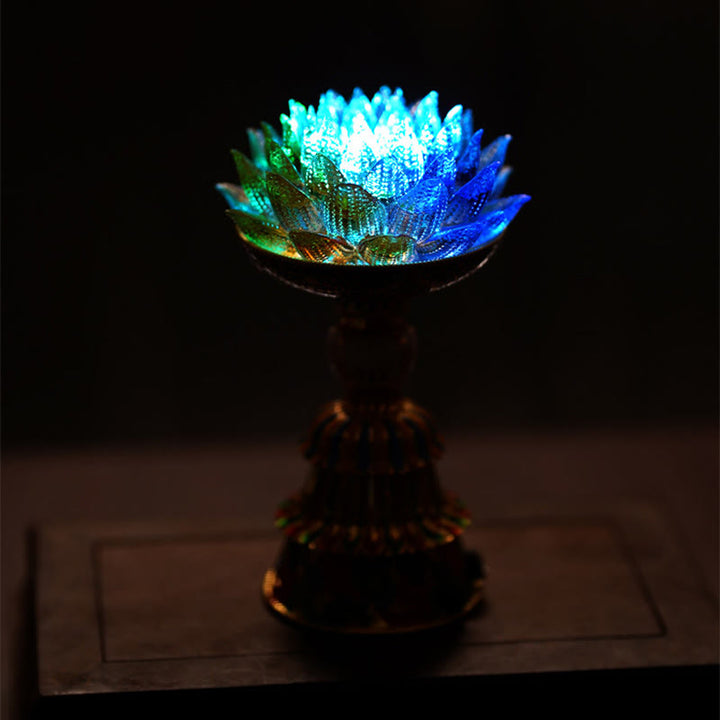 Buddha Stones Base de cristal Lotus Liuli con ocho símbolos auspiciosos para la iluminación y la decoración del hogar. - image 31