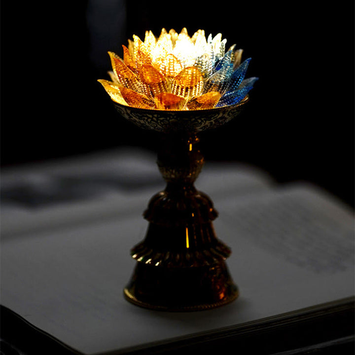 Buddha Stones Base de cristal Lotus Liuli con ocho símbolos auspiciosos para la iluminación y la decoración del hogar. - image 18