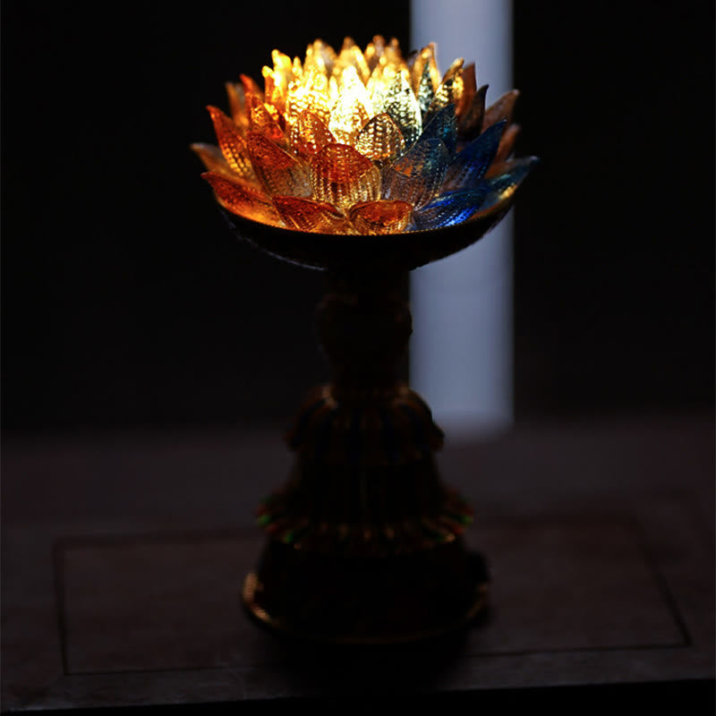Buddha Stones Base de cristal Lotus Liuli con ocho símbolos auspiciosos para la iluminación y la decoración del hogar. - image 19