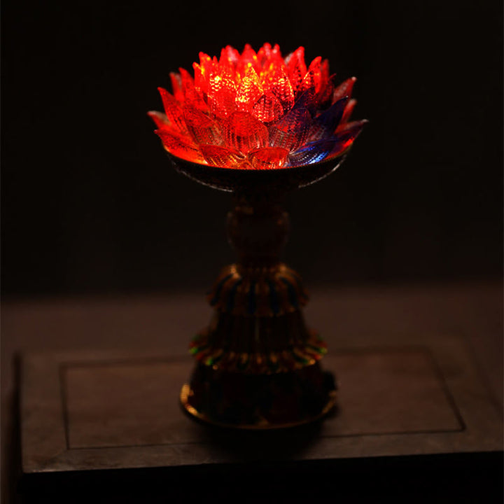 Buddha Stones Base de cristal Lotus Liuli con ocho símbolos auspiciosos para la iluminación y la decoración del hogar. - image 27