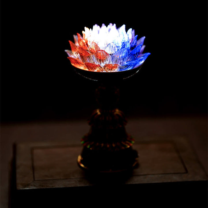 Buddha Stones Base de cristal Lotus Liuli con ocho símbolos auspiciosos para la iluminación y la decoración del hogar. - image 22