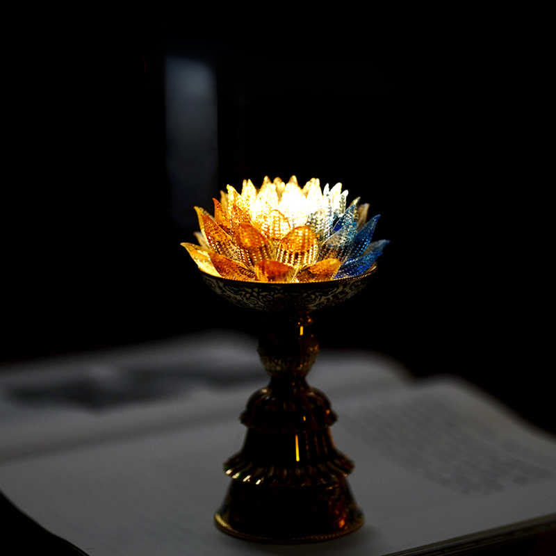 Buddha Stones Base de cristal Lotus Liuli con ocho símbolos auspiciosos para la iluminación y la decoración del hogar. - image 16