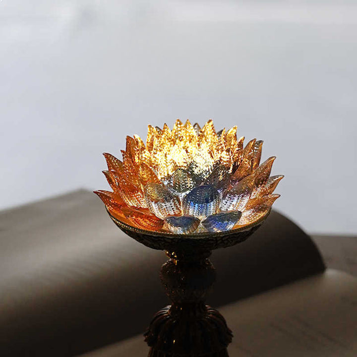 Buddha Stones Base de cristal Lotus Liuli con ocho símbolos auspiciosos para la iluminación y la decoración del hogar. - image 20