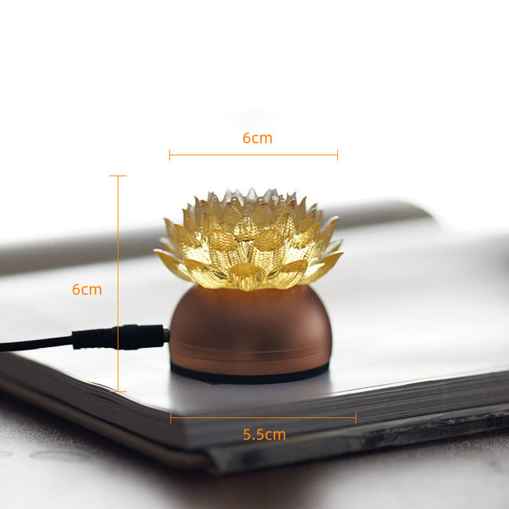 Buddha Stones Lotus Liuli Cristal Cobre Latón Nuevo Comienzo Decoración del Hogar - Base de aleación de aluminio con forma de loto dorado (6*6*5,5 cm) - Enchufe - image 1