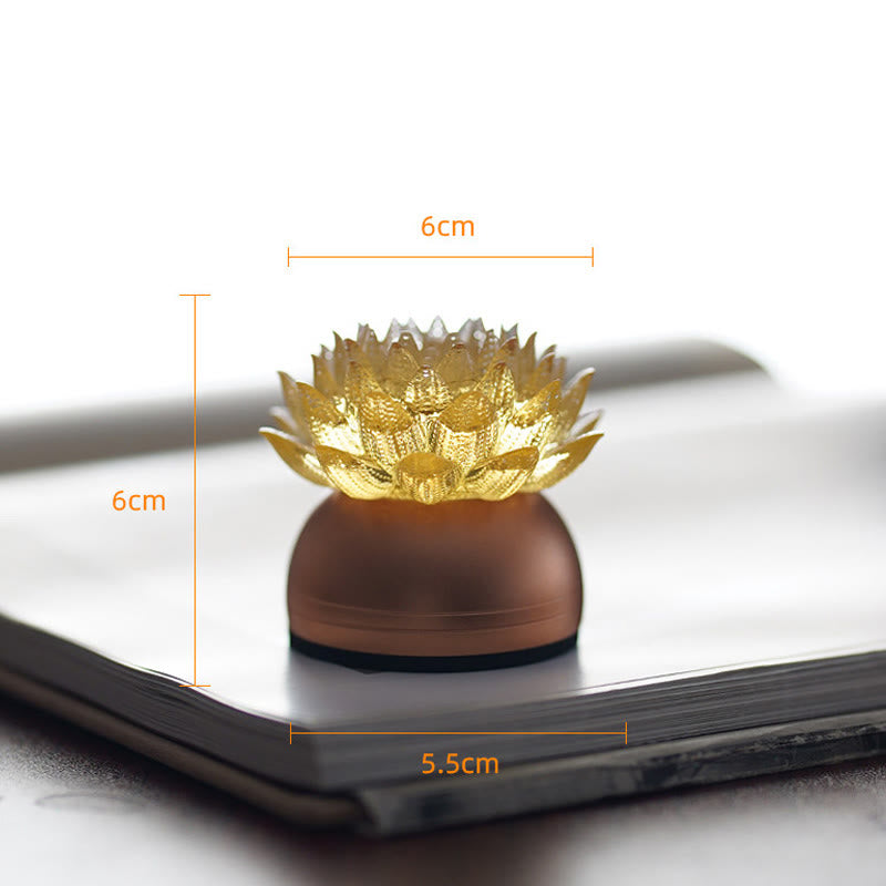 Buddha Stones Lotus Liuli Cristal Cobre Latón Nuevo Comienzo Decoración del Hogar - Base de aleación de aluminio con forma de loto dorado (6*6*5,5 cm) - Recargable - image 2