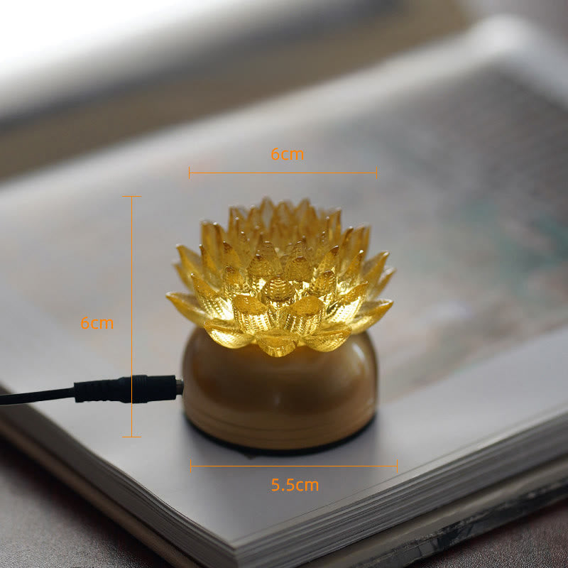 Buddha Stones Lotus Liuli Cristal Cobre Latón Nuevo Comienzo Decoración del Hogar - Loto dorado, base de latón cobrizo (6*6*5,5 cm) - Enchufe - image 9