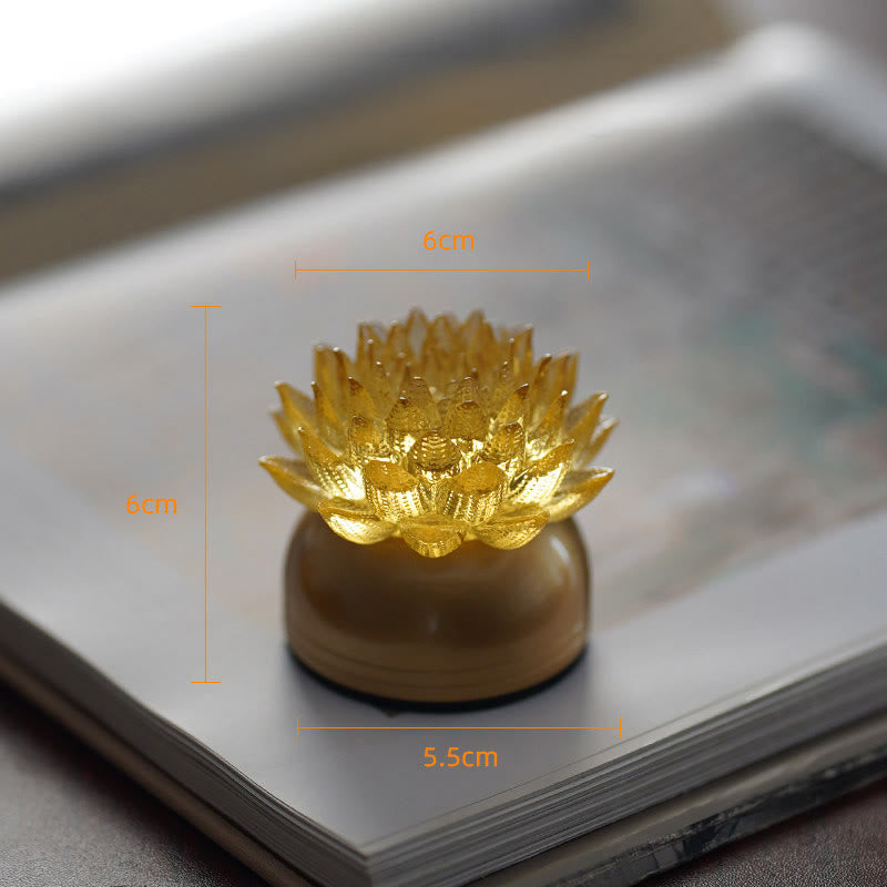 Buddha Stones Lotus Liuli Cristal Cobre Latón Nuevo Comienzo Decoración del Hogar - Loto dorado, base de latón cobrizo (6*6*5,5 cm) - Recargable - image 11