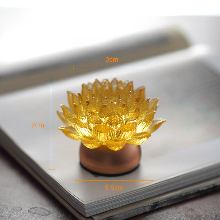 Buddha Stones Lotus Liuli Cristal Cobre Latón Nuevo Comienzo Decoración del Hogar - Base de aleación de aluminio con forma de loto dorado (9*7*5,5 cm) - Recargable - image 16