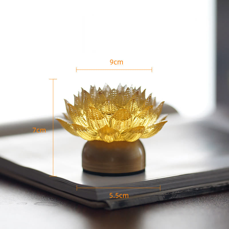 Buddha Stones Lotus Liuli Cristal Cobre Latón Nuevo Comienzo Decoración del Hogar - Loto dorado con base de latón y cobre (9*7*5,5 cm) - Recargable - image 22