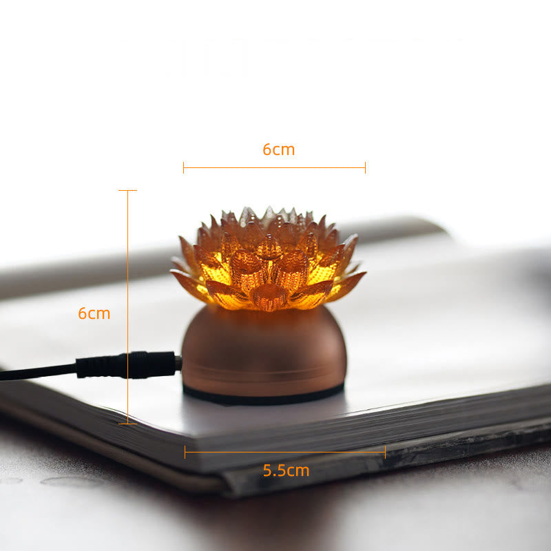 Buddha Stones Lotus Liuli Cristal Cobre Latón Nuevo Comienzo Decoración del Hogar - Base de aleación de aluminio con forma de loto naranja (6*6*5,5 cm) - Enchufe - image 4