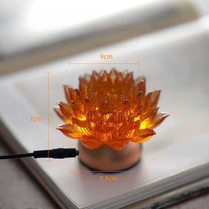 Buddha Stones Lotus Liuli Cristal Cobre Latón Nuevo Comienzo Decoración del Hogar - Base de aleación de aluminio con forma de loto naranja (9*7*5,5 cm) - Enchufe - image 17